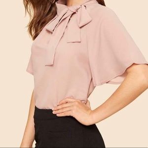 Tie Neck Raglan Sleeve Solid Top